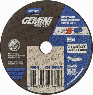 3 x 1/16" Aluminum Oxide Grinding & Cutoff Wheel - Norton 66243510647