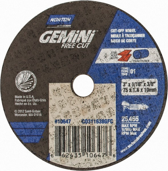 3 x 1/16" Aluminum Oxide Grinding & Cutoff Wheel - Norton 66243510647
