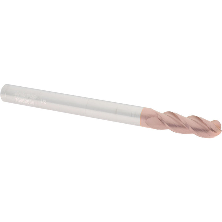 1/2" 3-Flute Solid Carbide Ball End Mill, TiCN - Accupro 12184536