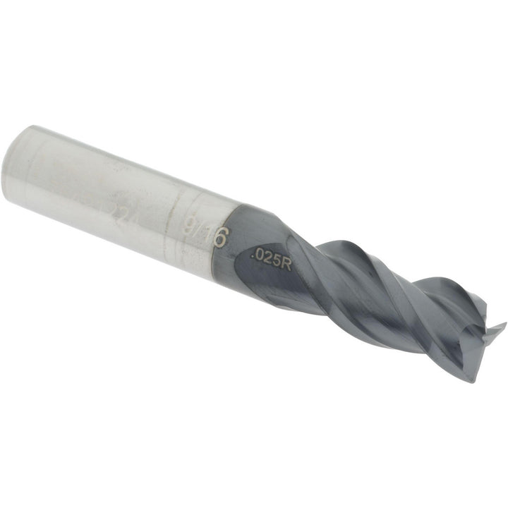 9/16" 3-Flute Solid Carbide Corner Radius End Mill, AlTiN - Accupro 12176615