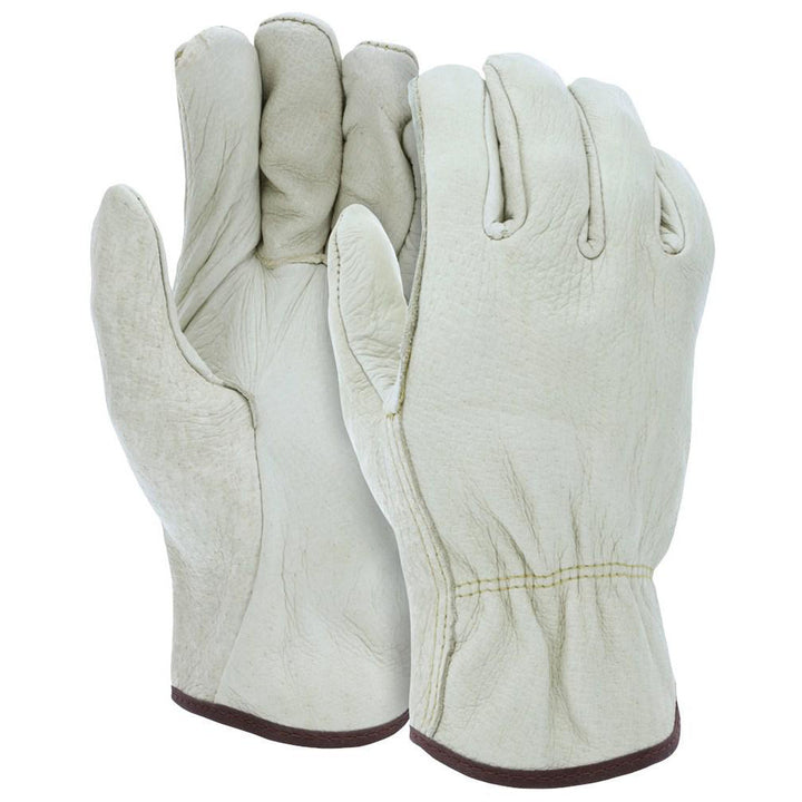 Medium Beige; Brown Pigskin Leather General Purpose Gloves - MCR Safety 3400M