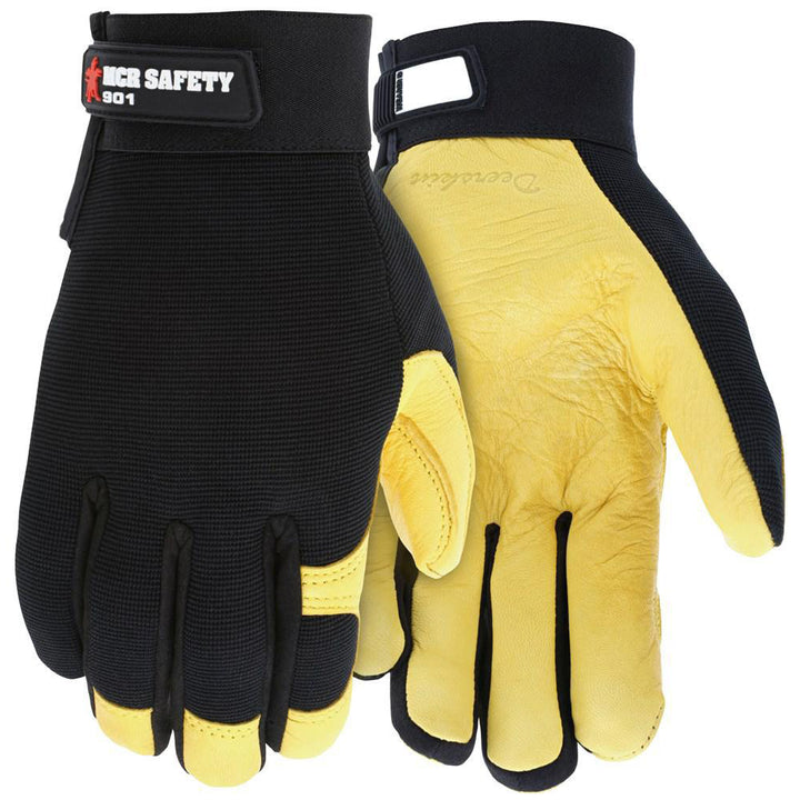2X-Large Gold; Black Spandex; Deerskin Leather Mechanic's & Lifting Gloves - MCR Safety 901XXL
