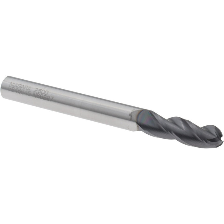 1/4" 3-Flute Solid Carbide Ball End Mill, AlTiN - Seco 17003789