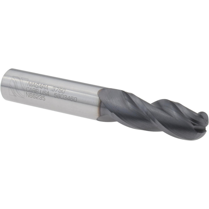 3/8" 3-Flute Solid Carbide Ball End Mill, AlTiN - Seco 17003797