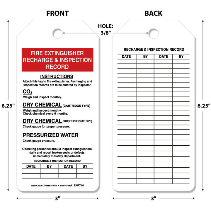 Fire Extinguisher Recharge & Inspection Record Tag - AccuformNMC TAR710