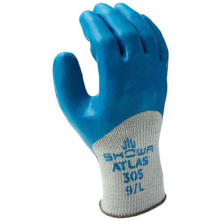 X-Large Gray; Blue Cotton & Cotton Blend; Natural Rubber General Purpose Gloves - SHOWA 305XL-10