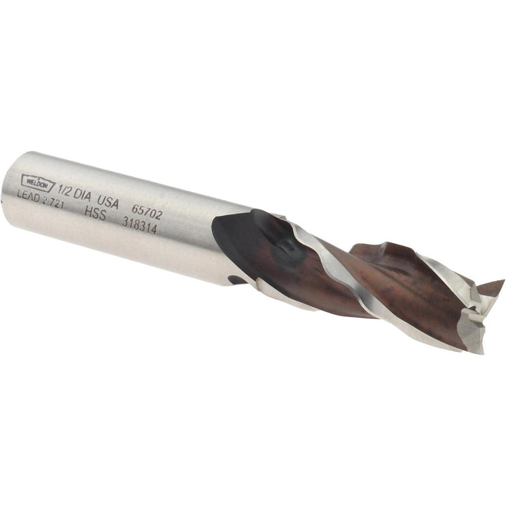 0.5000" 3-Flute High Speed Steel Square End Mill - Weldon 65702-00-W