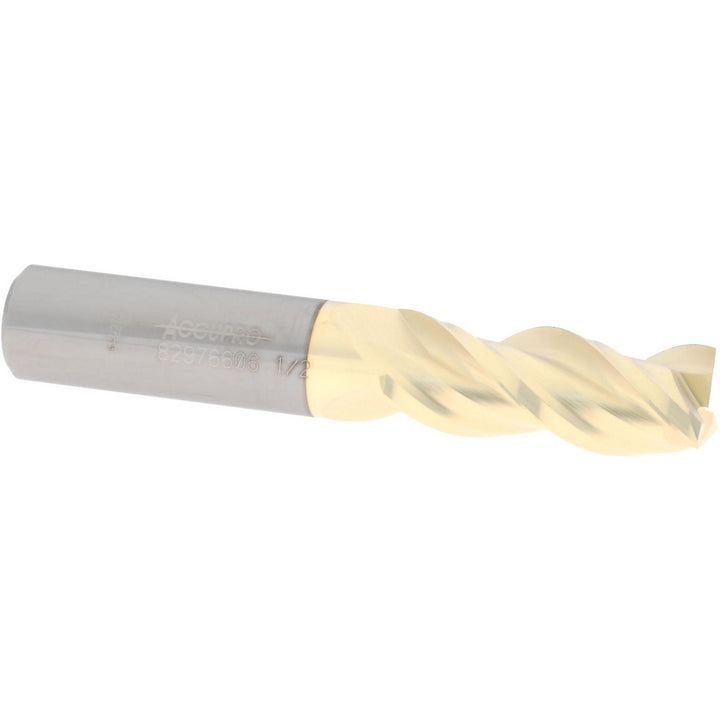 1/2" 3-Flute Solid Carbide Square End Mill, ZrN - Accupro 12179740