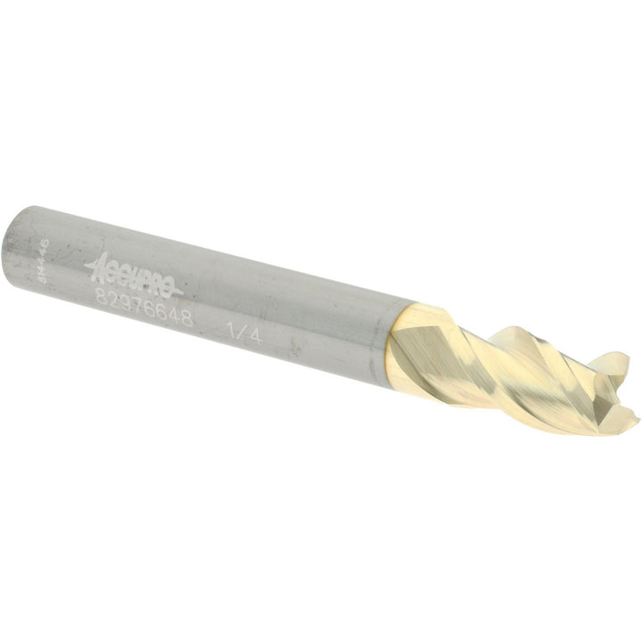 1/4" 3-Flute Solid Carbide Square End Mill, ZrN - Accupro 12179712