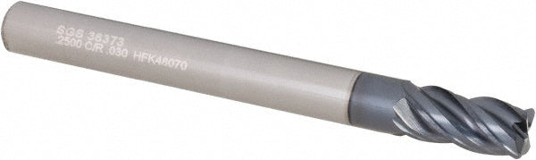 1/4" 4-Flute Solid Carbide Corner Radius End Mill, TX - SGS 36373