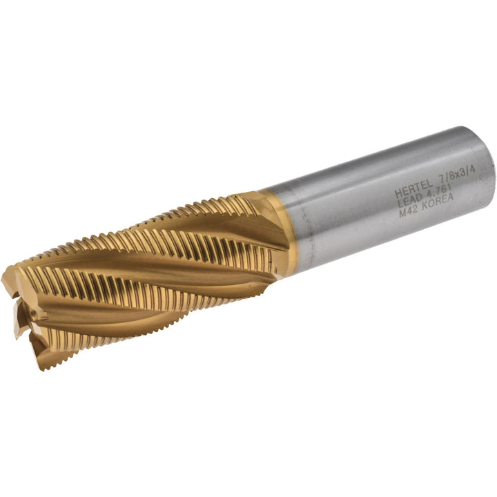 0.8750" 5-Flute Cobalt Single End Mill, TiN - Hertel 84512128