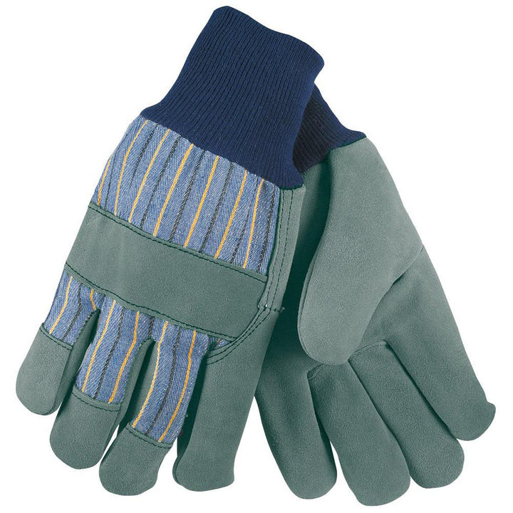 Large Gray; Blue Cowhide Leather General Purpose Gloves - MCR Safety 1420A