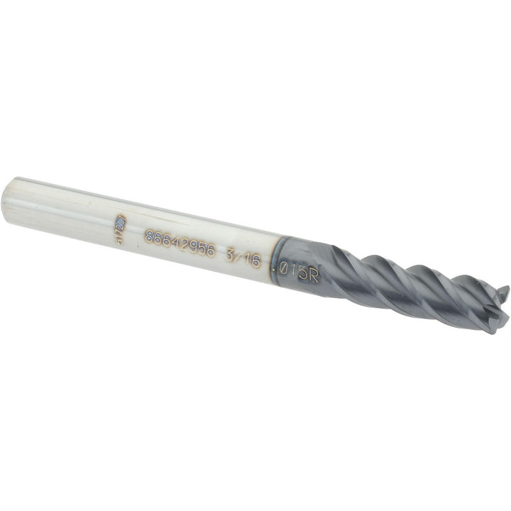 3/16" 4-Flute Solid Carbide Corner Radius End Mill, AlTiN - Accupro 12182428