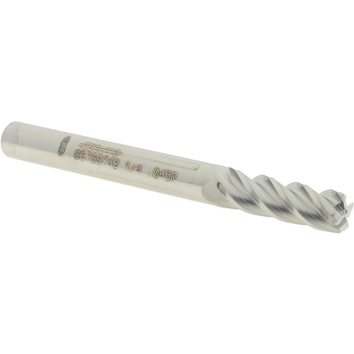 1/4" 4-Flute Solid Carbide Corner Radius End Mill - Accupro 12182456
