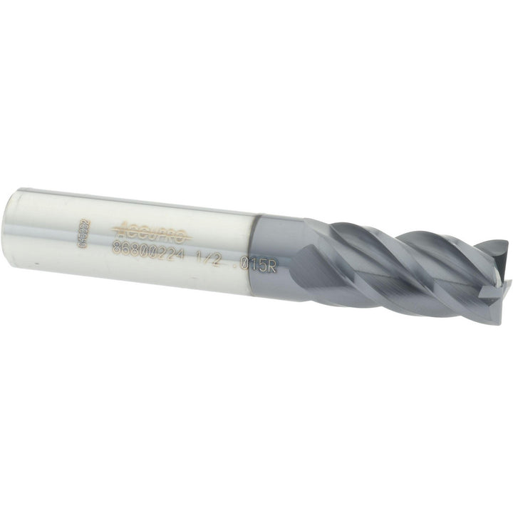 1/2" 4-Flute Solid Carbide Corner Radius End Mill, AlTiN - Accupro 12182607