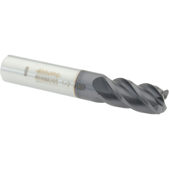 1/2" 4-Flute Solid Carbide Corner Radius End Mill, AlTiN - Accupro 12182611