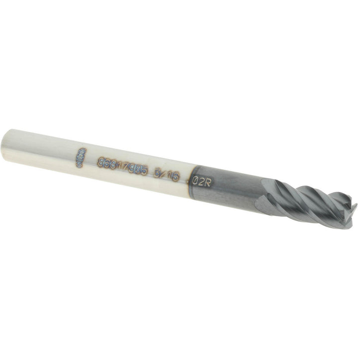 3/16" 4-Flute Solid Carbide Corner Radius End Mill, AlTiN - Accupro 12182771