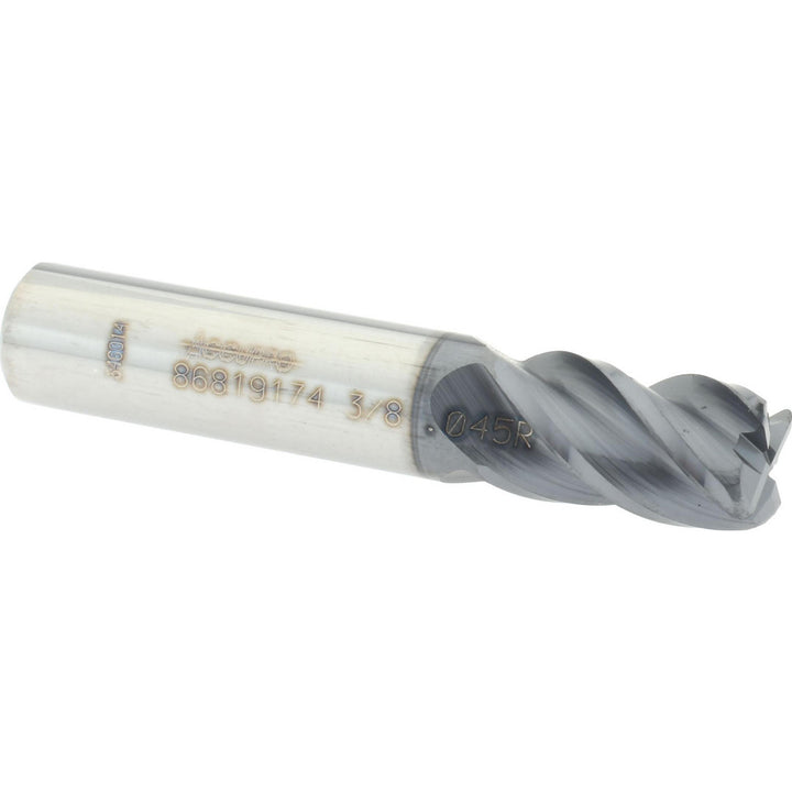 3/8" 4-Flute Solid Carbide Corner Radius End Mill, AlTiN - Accupro 12182895