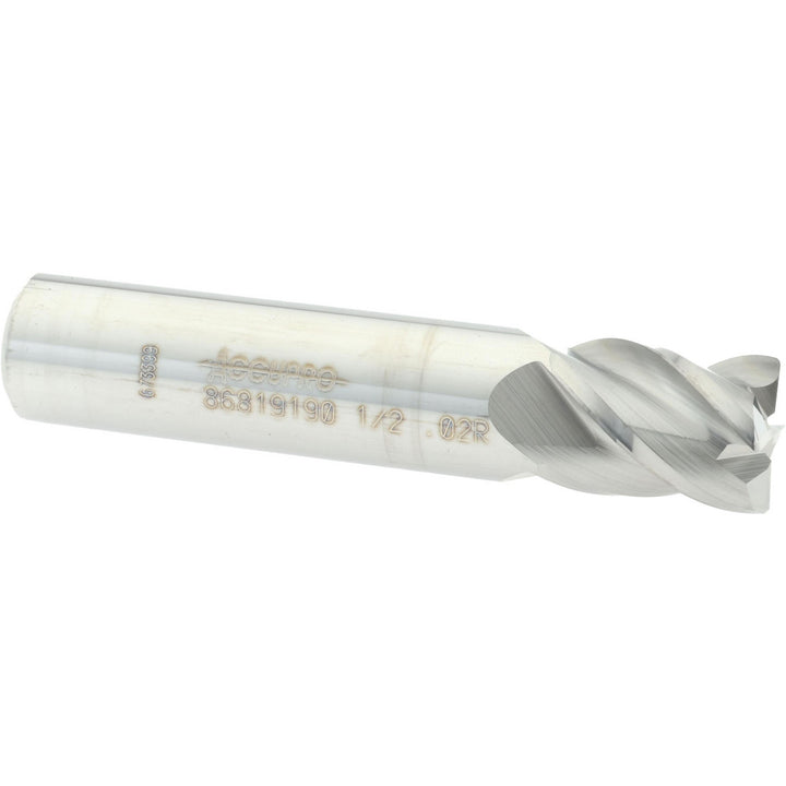 1/2" 4-Flute Solid Carbide Corner Radius End Mill - Accupro 12182932