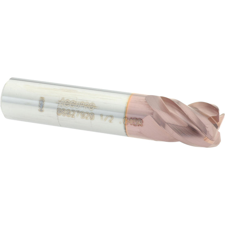 1/2" 4-Flute Solid Carbide Corner Radius End Mill, TiCN - Accupro 12182943