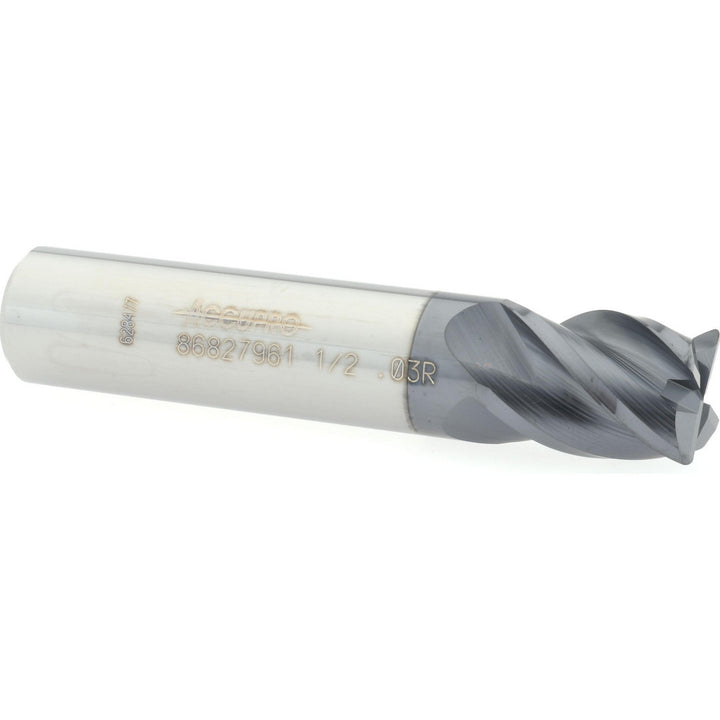 1/2" 4-Flute Solid Carbide Corner Radius End Mill, AlTiN - Accupro 12182951
