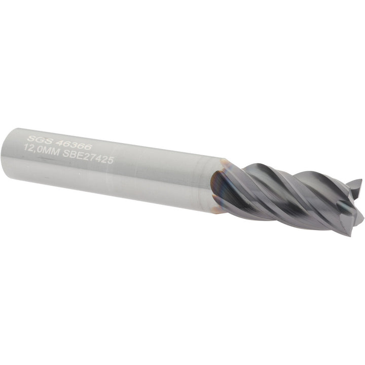 0.4724" 4-Flute Solid Carbide Square End Mill, AlTiN - SGS 46366