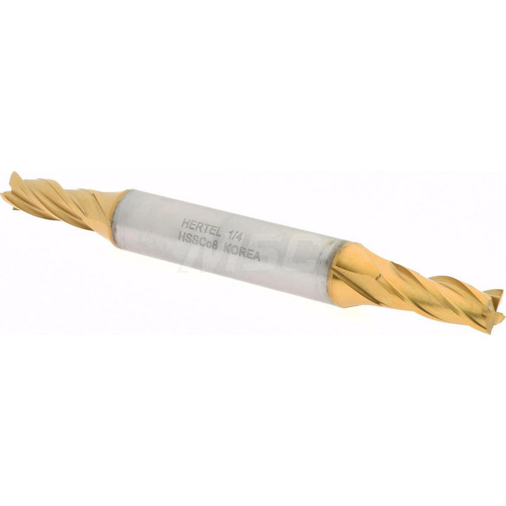 1/4" 4-Flute Cobalt Square End Mill, TiN - Hertel E4053016