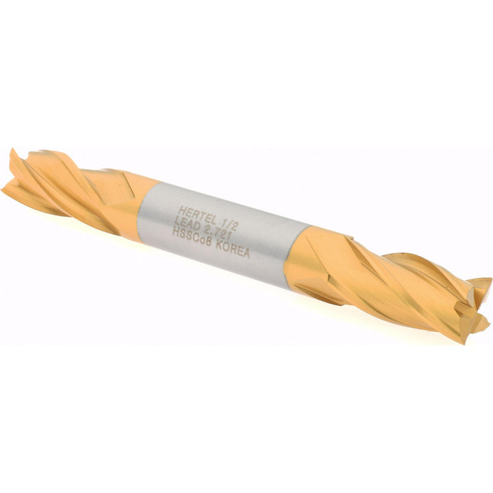 1/2" 4-Flute Cobalt Square End Mill, TiN - Hertel E4053032