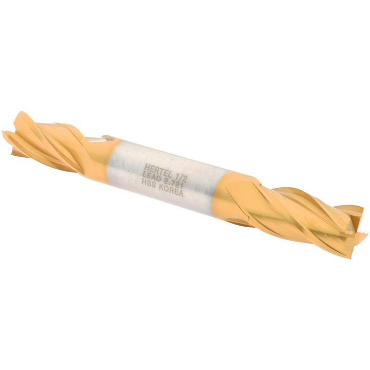 1/2" 4-Flute High Speed Steel Square End Mill, TiN - Hertel E8053032