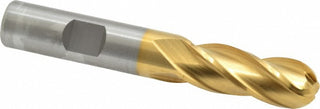 1/2" 4-Flute High Speed Steel Ball End Mill, TiN - Cleveland C33306