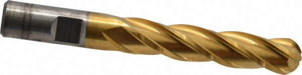 1/2" 4-Flute High Speed Steel Ball End Mill, TiN - Cleveland C33329