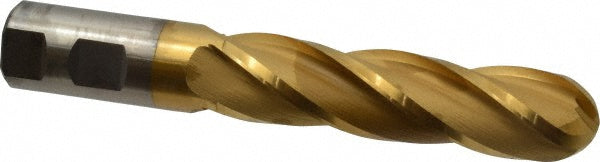 1" 4-Flute High Speed Steel Ball End Mill, TiN - Cleveland C33332