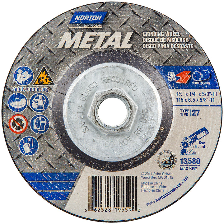 4-1/2 x 1/4" Aluminum Oxide Grinding & Cutoff Wheel - Norton 66252819559