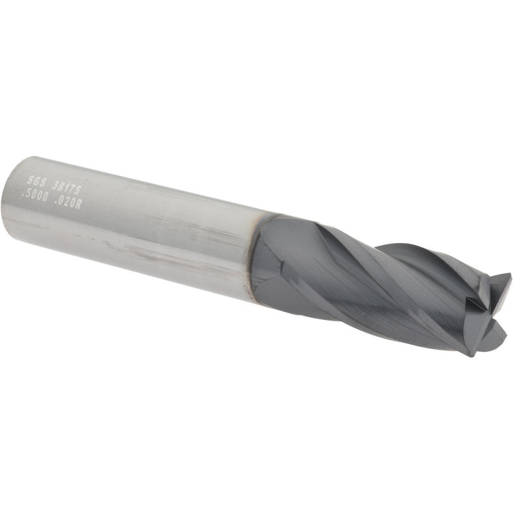 1/2" 4-Flute Solid Carbide Corner Radius End Mill, AlTiN - SGS 38175