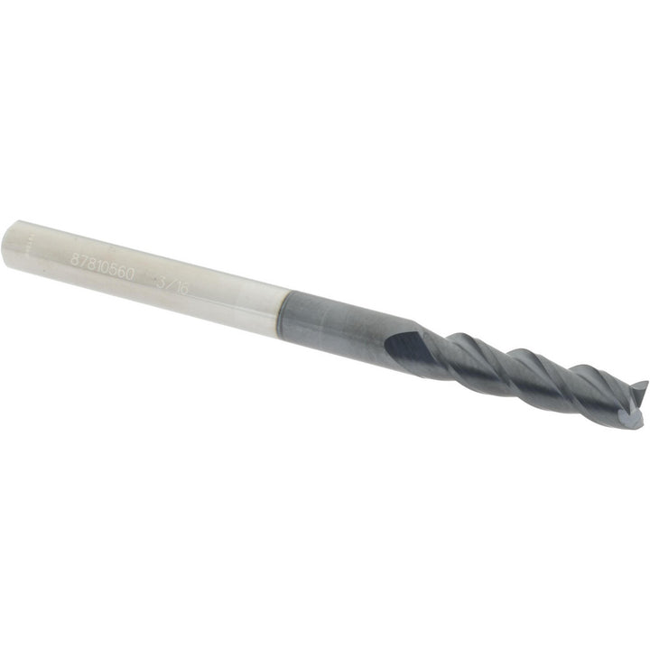 3/16" 3-Flute Solid Carbide Square End Mill, AlTiN - Accupro 12182210