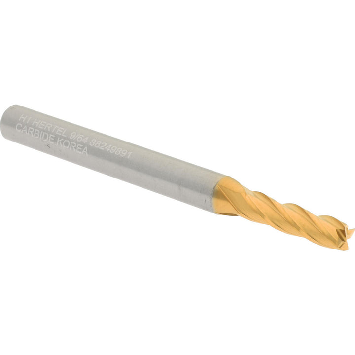 9/64" 4-Flute Solid Carbide Square End Mill, TiN - Hertel 750513