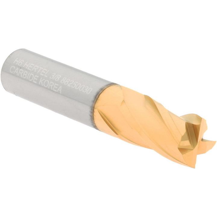 3/8" 4-Flute Solid Carbide Square End Mill, TiN - Hertel 750297