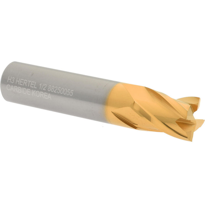 1/2" 4-Flute Solid Carbide Square End Mill, TiN - Hertel 750330