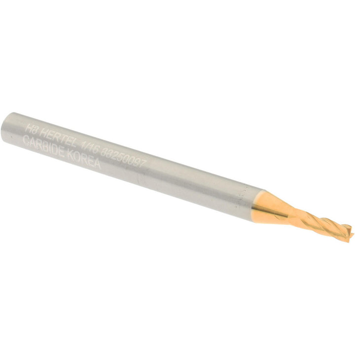1/16" 4-Flute Solid Carbide Square End Mill, TiN - Hertel 750324