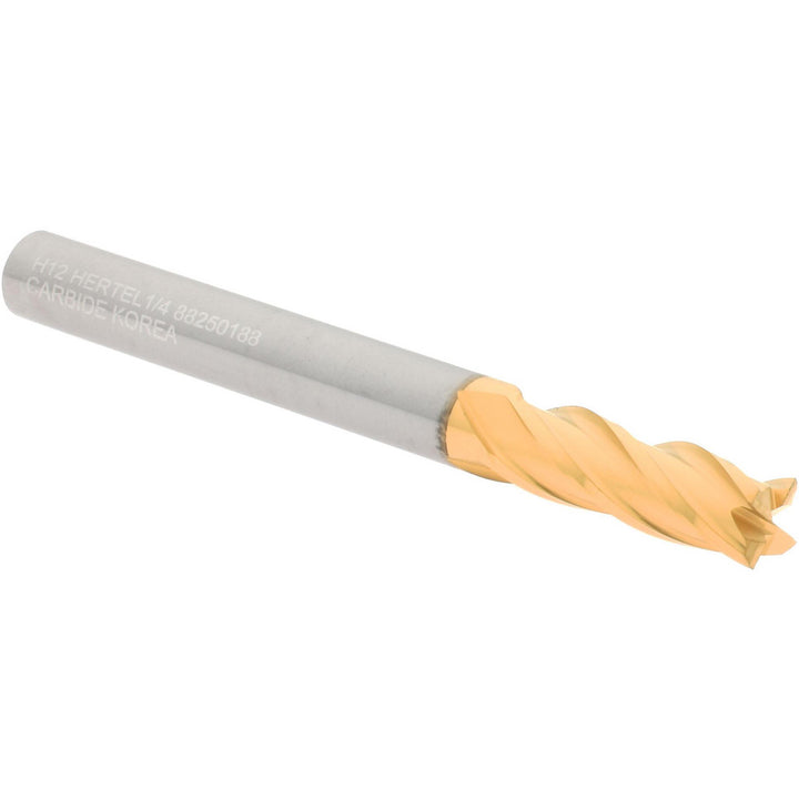 1/4" 4-Flute Solid Carbide Square End Mill, TiN - Hertel 750214