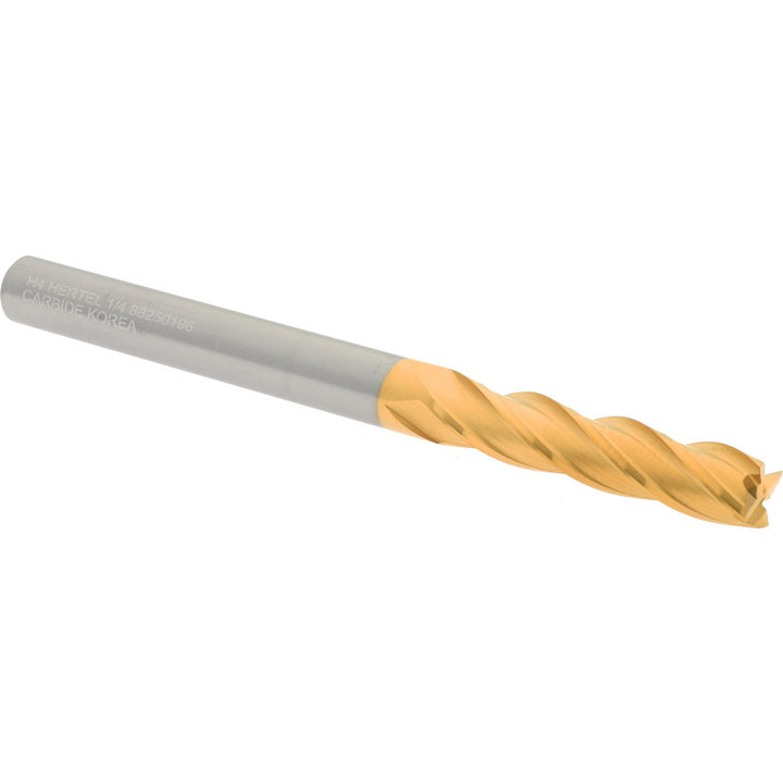 1/4" 4-Flute Solid Carbide Square End Mill, TiN - Hertel 750273