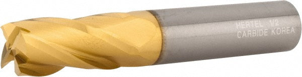 1/2" 4-Flute Solid Carbide Square End Mill, TiN - Hertel 750206
