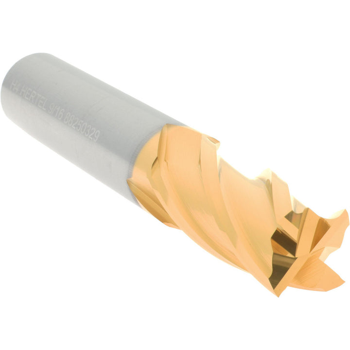 9/16" 4-Flute Solid Carbide Square End Mill, TiN - Hertel 750333