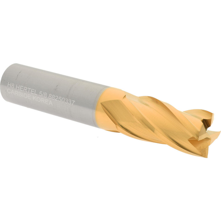 5/8" 4-Flute Solid Carbide Square End Mill, TiN - Hertel 750219