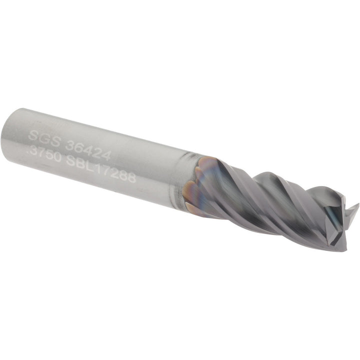 3/8" 4-Flute Solid Carbide Square End Mill, AlTiN - SGS 36424