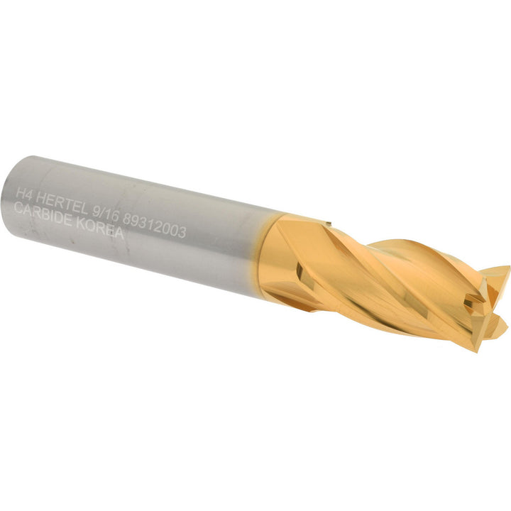 9/16" 4-Flute Solid Carbide Square End Mill, TiN - Hertel 750571