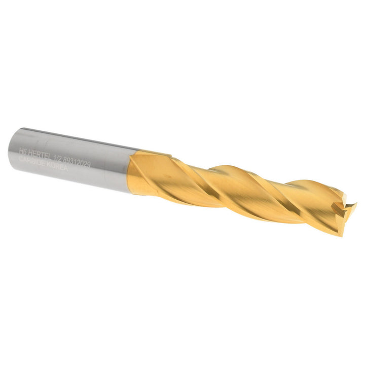 1/2" 3-Flute Solid Carbide Square End Mill, TiN - Hertel 750614