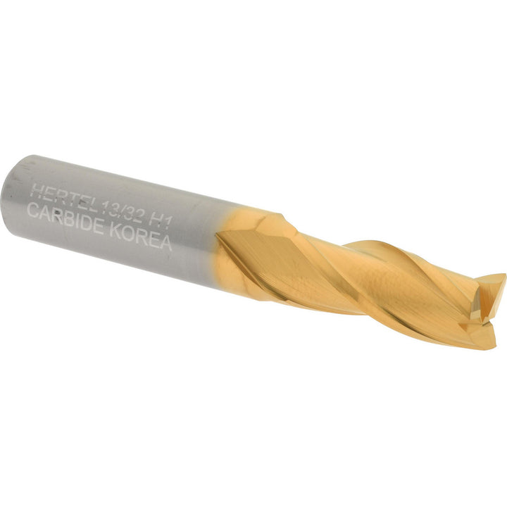 13/32" 3-Flute Solid Carbide Square End Mill, TiN - Hertel 750629