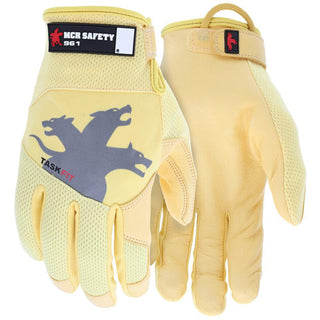 Medium Gold Nylon; Spandex; Goatskin Leather Mechanic's & Lifting Gloves - MCR Safety 961M