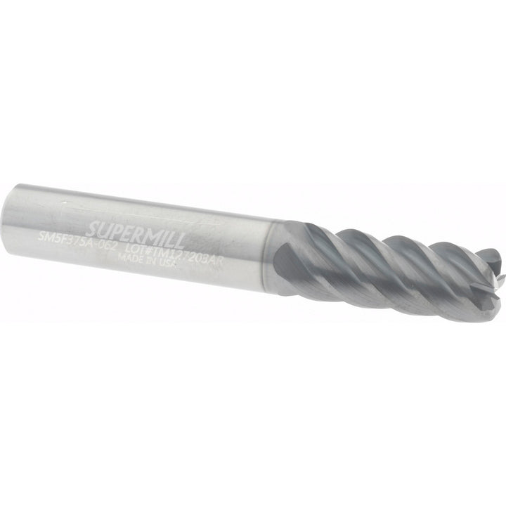3/8" 5-Flute Solid Carbide Corner Radius End Mill, AlTiN - Supermill 5251875